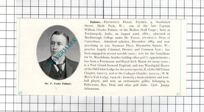 Frederick Freke Palmer / Sydney Hampden Peddar Kennett Cambs  - c.1905 Clipping