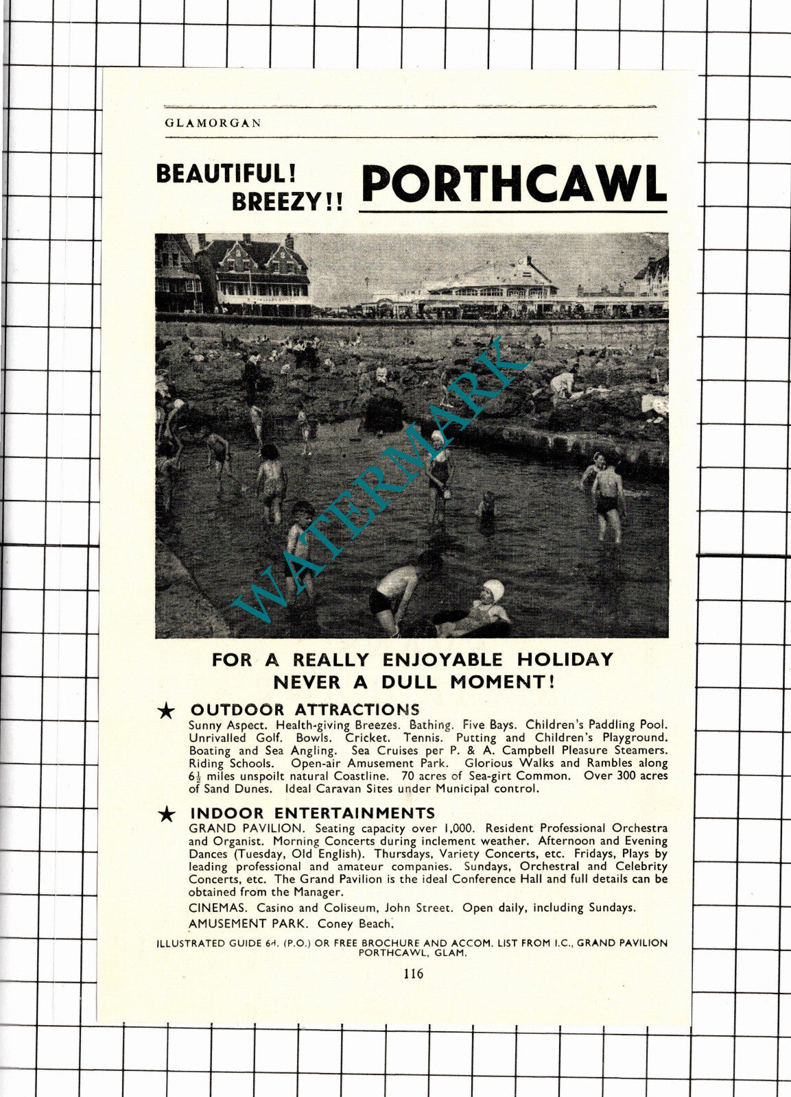 Porthcawl Wales Tourism Small Advert- 1953 Clipping