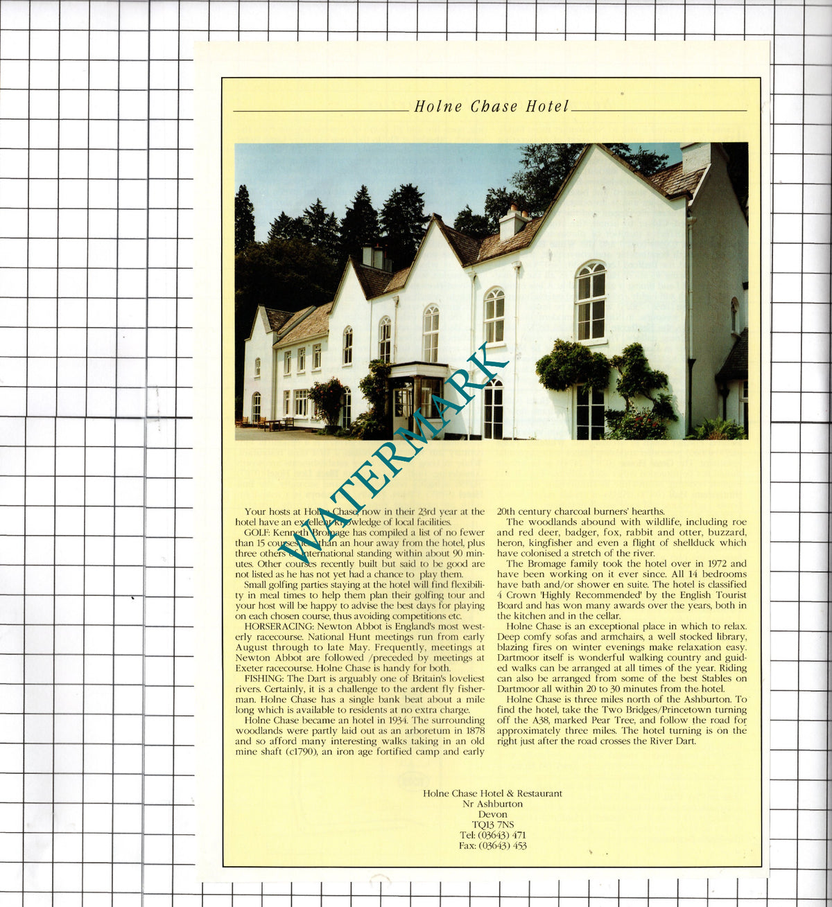 Holne Chase Hotel Ashburton Devon Advert  - 1995 Cutting