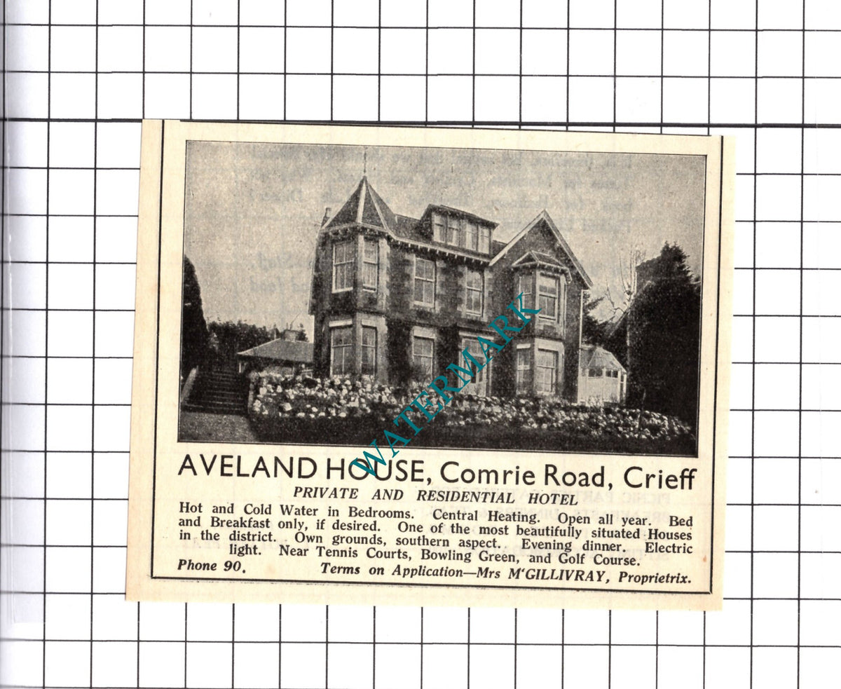 Aveland House Comrie Road Crieff McGillivray  Small Advert - 1939 Cutting