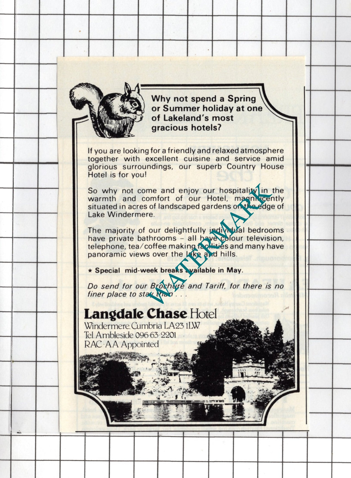 Langdale Chase Hotel Windermere Cumbria  Small Advert - 1985 Clipping