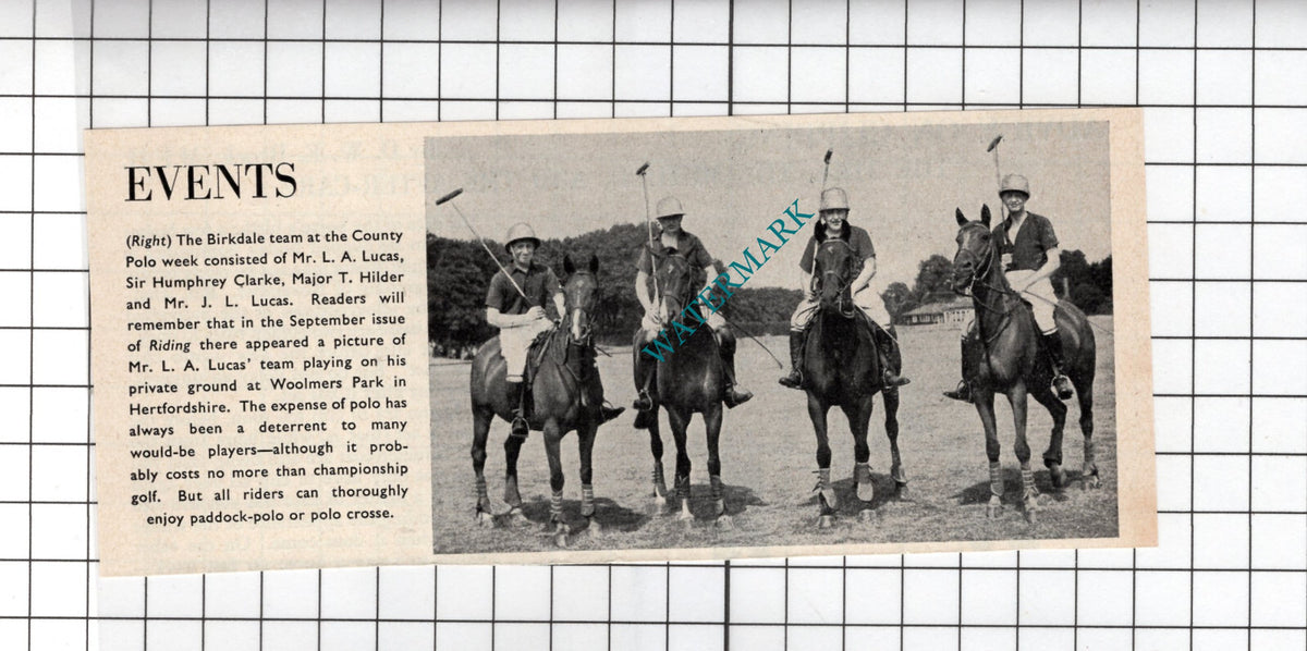 Sir Humphrey Clarke Major T Hilder Birkdale Polo Team -  1949 Small Clipping