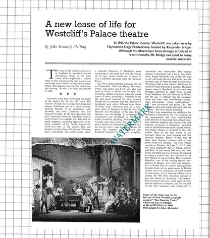 Palace Theatre Westcliff-on-Sea  Essex  Alexander Bridge - 1967 Article & Advert