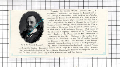 Sir George Wyatt Truscott / Right Hon Arthur James Balfour -  c.1910 Cutting
