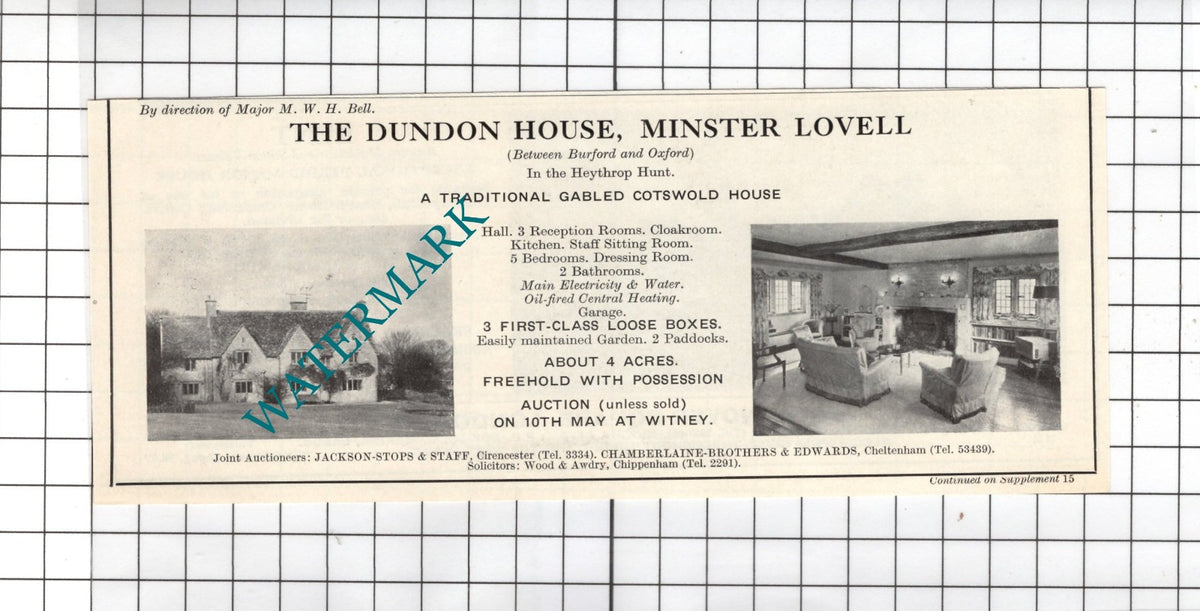 The Dundon House Minster Lovell Oxfordshire Major MWH Bell House Advert - 1967