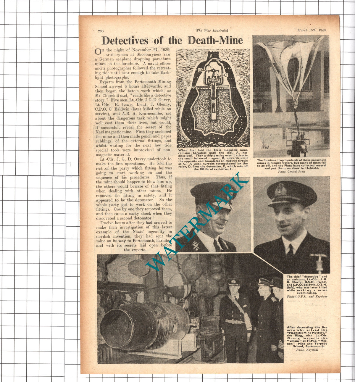 Portsmouth Mining School Lt Cdr Ouvry Baldwin Glenny Kearncombe - -1940 Clipping