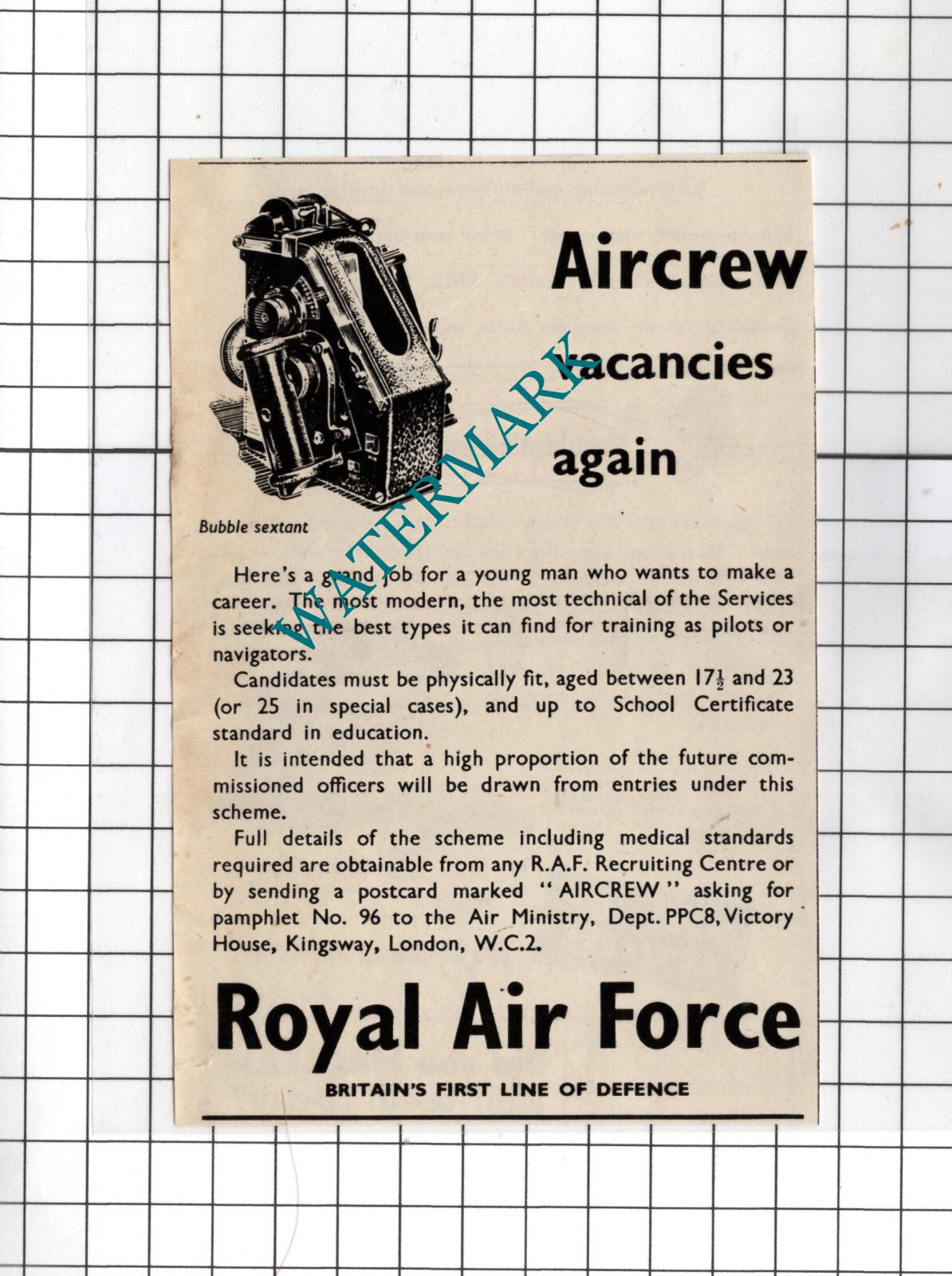 Royal Air Force RAF Vacancies Advert   - 1948 SMALL Cutting