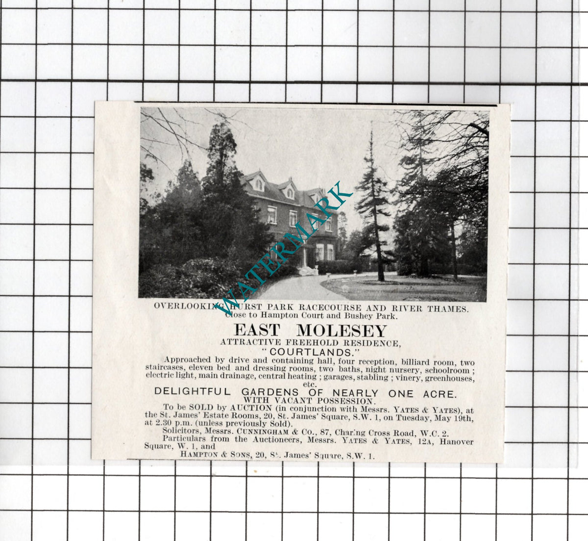 Courtlands East Molesey Surrey  - 1925 Small House Sale Advert