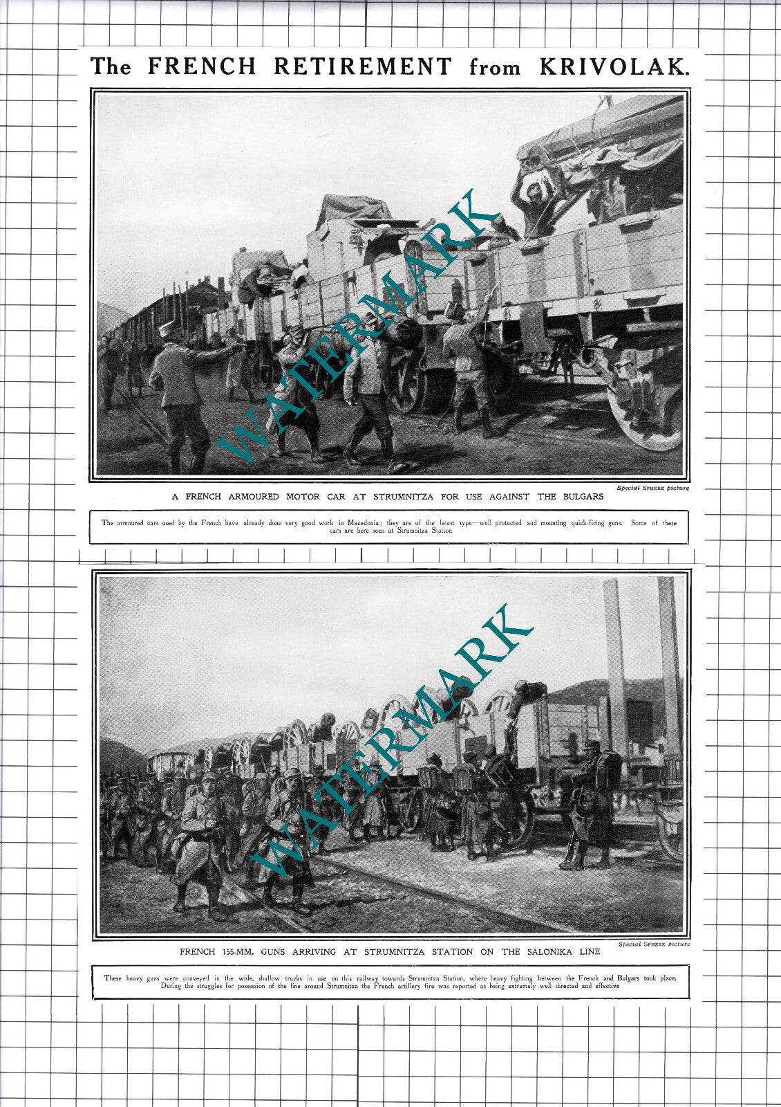 Strumnitza Railway Station Salonika French Guns WW1 -1915 2-Part Clipping/ Print