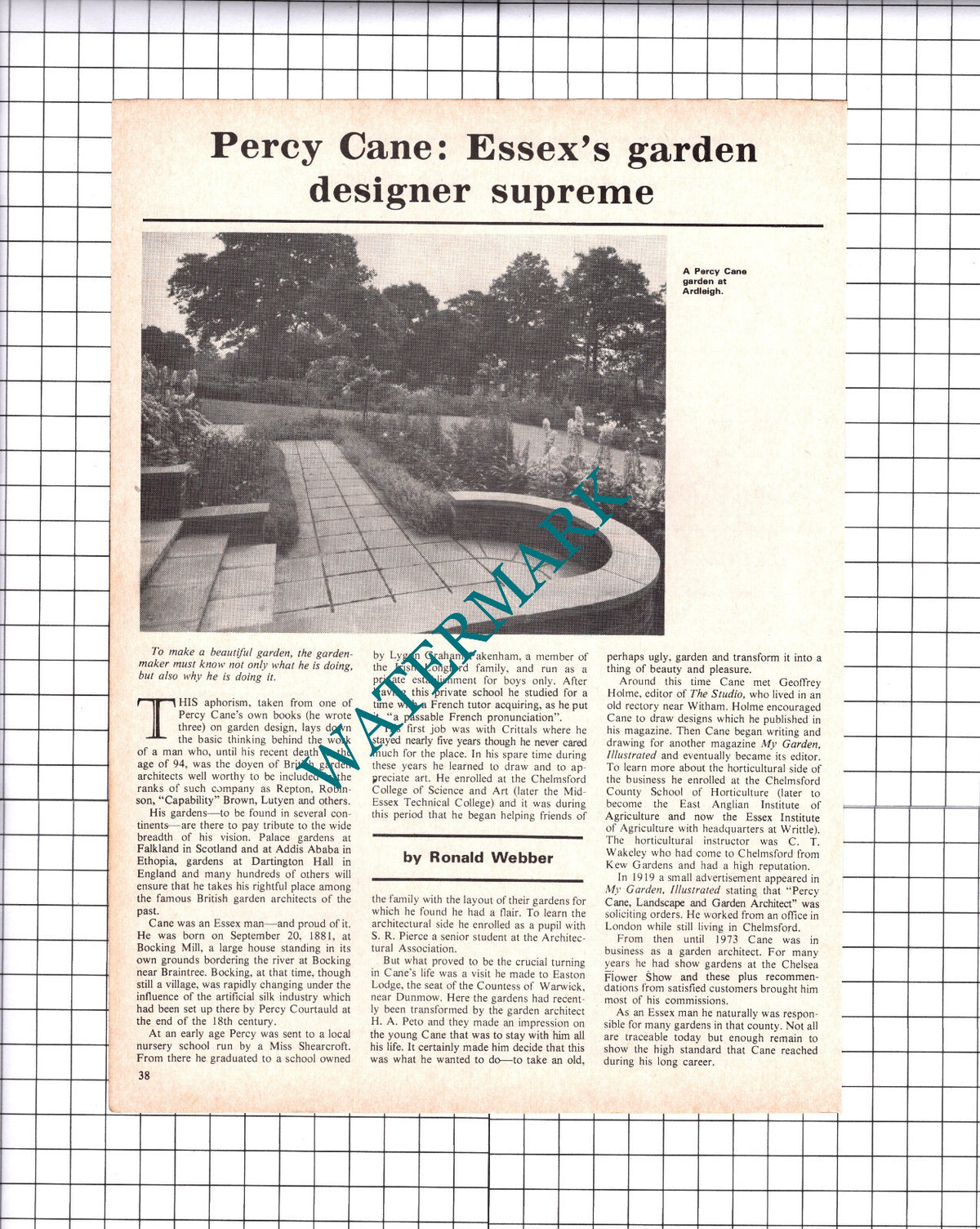 Percy Cane Garden Designer  Bocking Mill Essex - 1976 Article