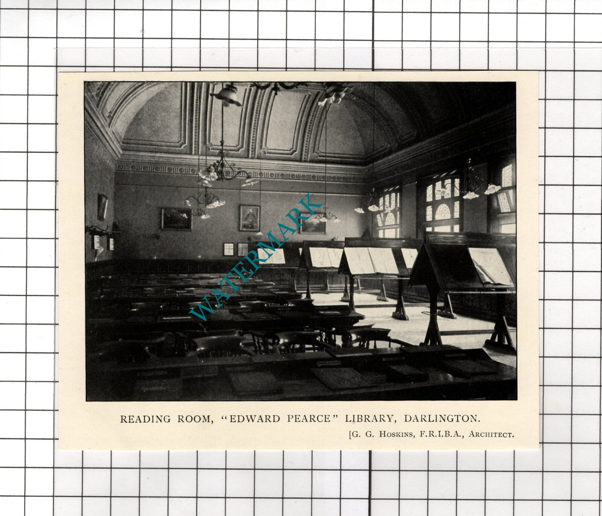 Edward Pearce Library Darlington County Durham - c.1910 Small Cutting / Print