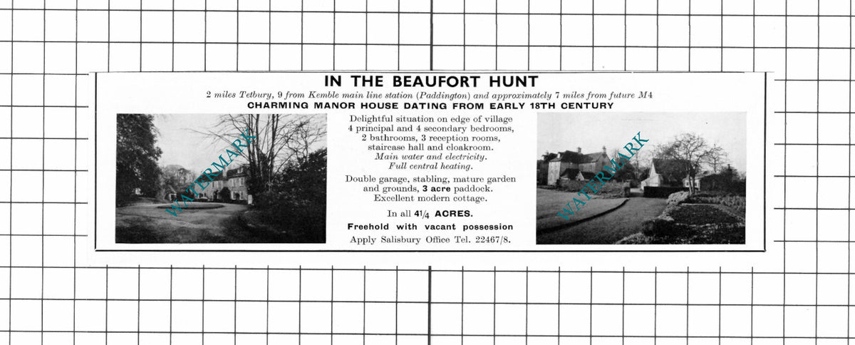 Tetbury Gloucestershire  House Sale Advert  - 1967 Clipping