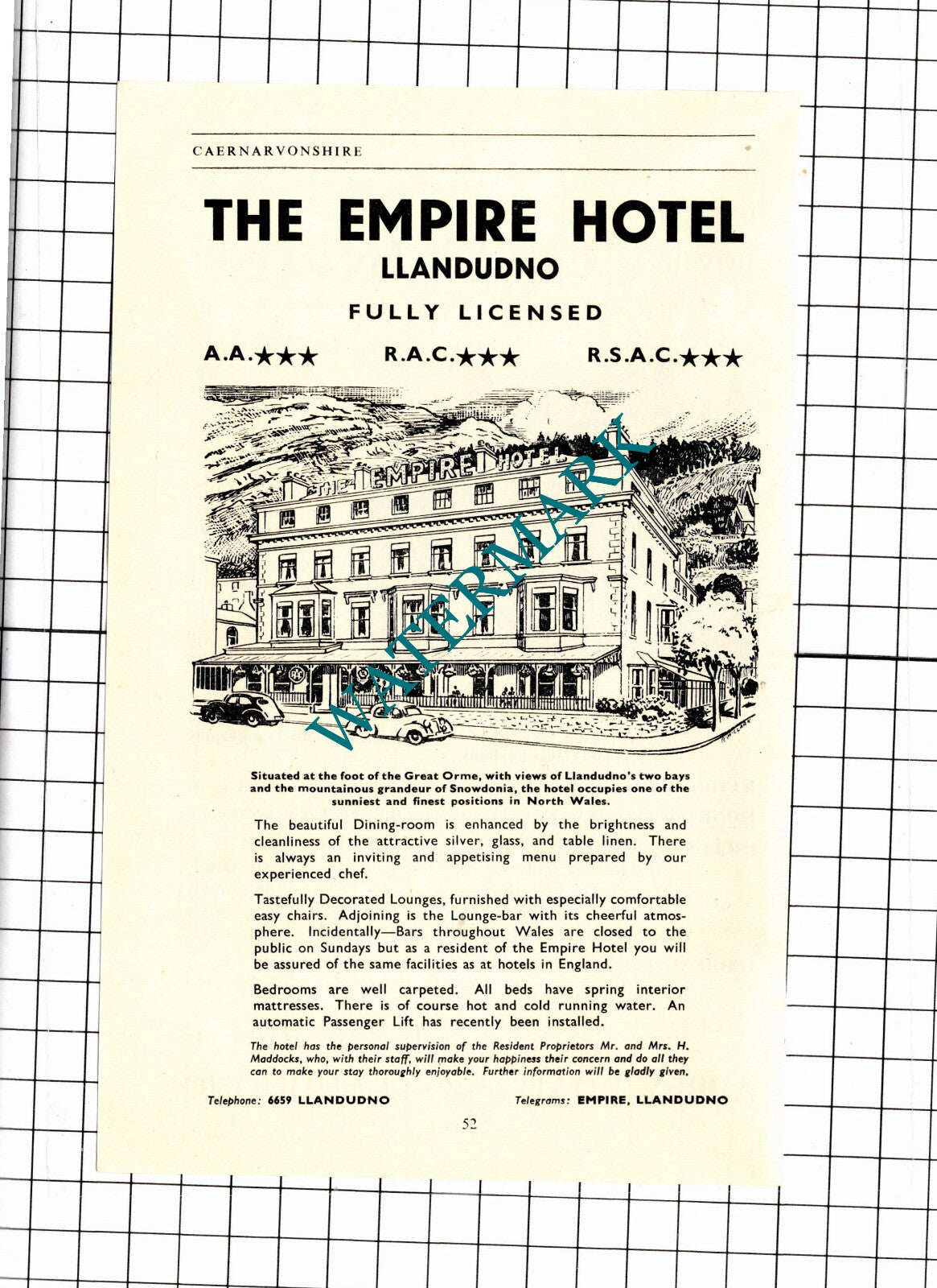 Concord Hotel Llandudno Dan Dawson / Empire Hotel Advert - 1953 Clipping