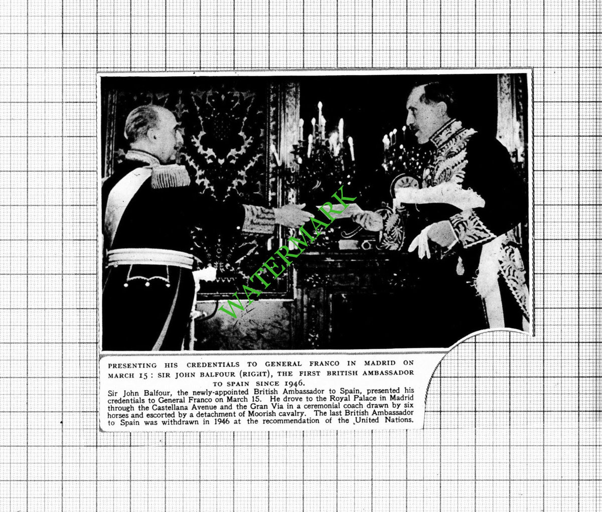 Sir John Balfour General Franco  - 1951 Small Cutting