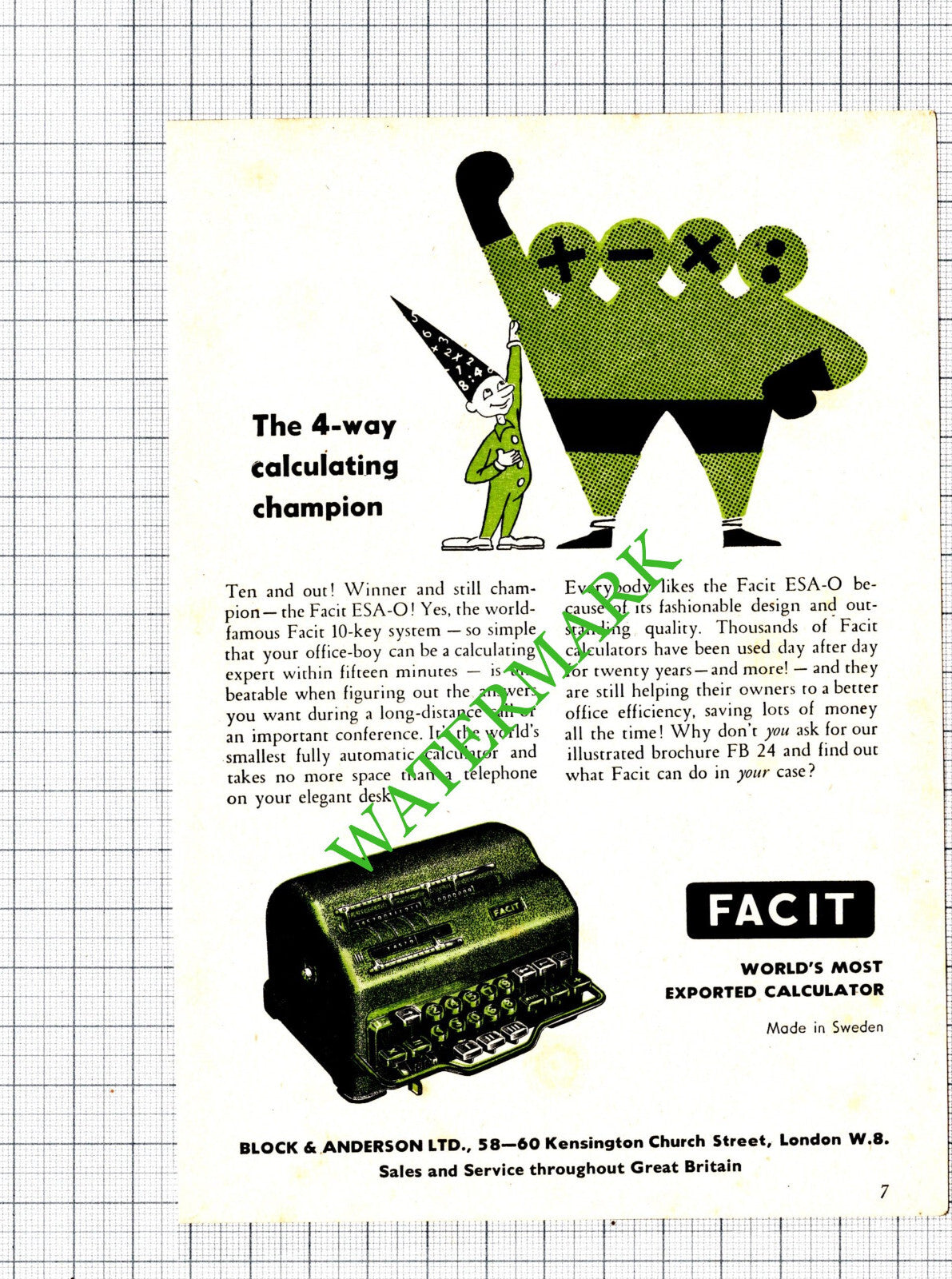 Facit Small Advert  - 1956 Cutting