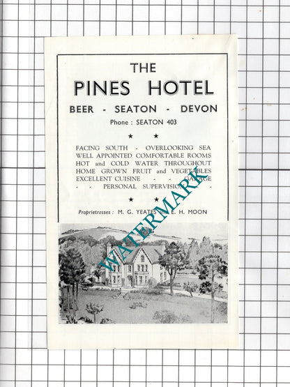 The Pines Hotel Beer Seaton Devon  / The Check House M M Webber - c.1954 Advert