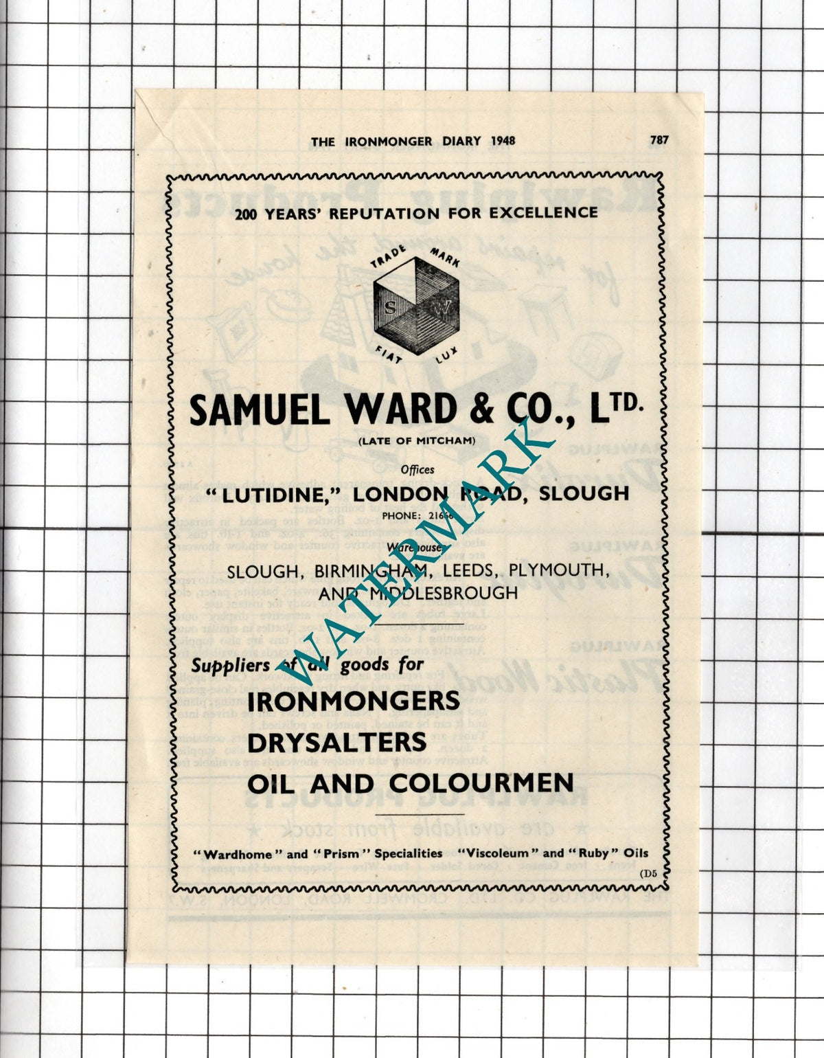 Samuel Ward & Co Ltd Slough  / The Rawlplug Co Ltd London  - 1948 Small Advert