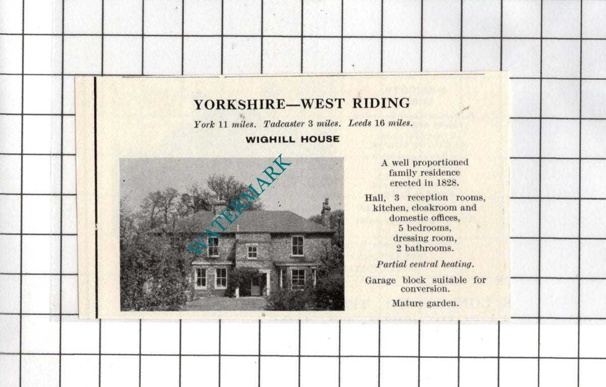 Wighill House Tadcaster Yorkshire  - 1967 Small House Sale Advert