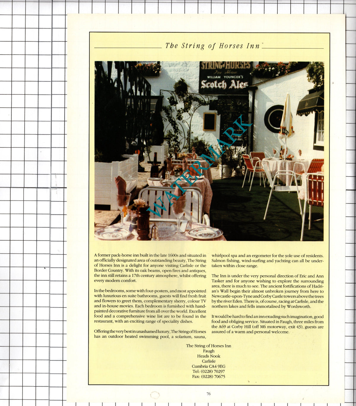 The String Of Horses Inn Faugh Heads Nook Carlisle Cumbria Advert - 1995 Cutting