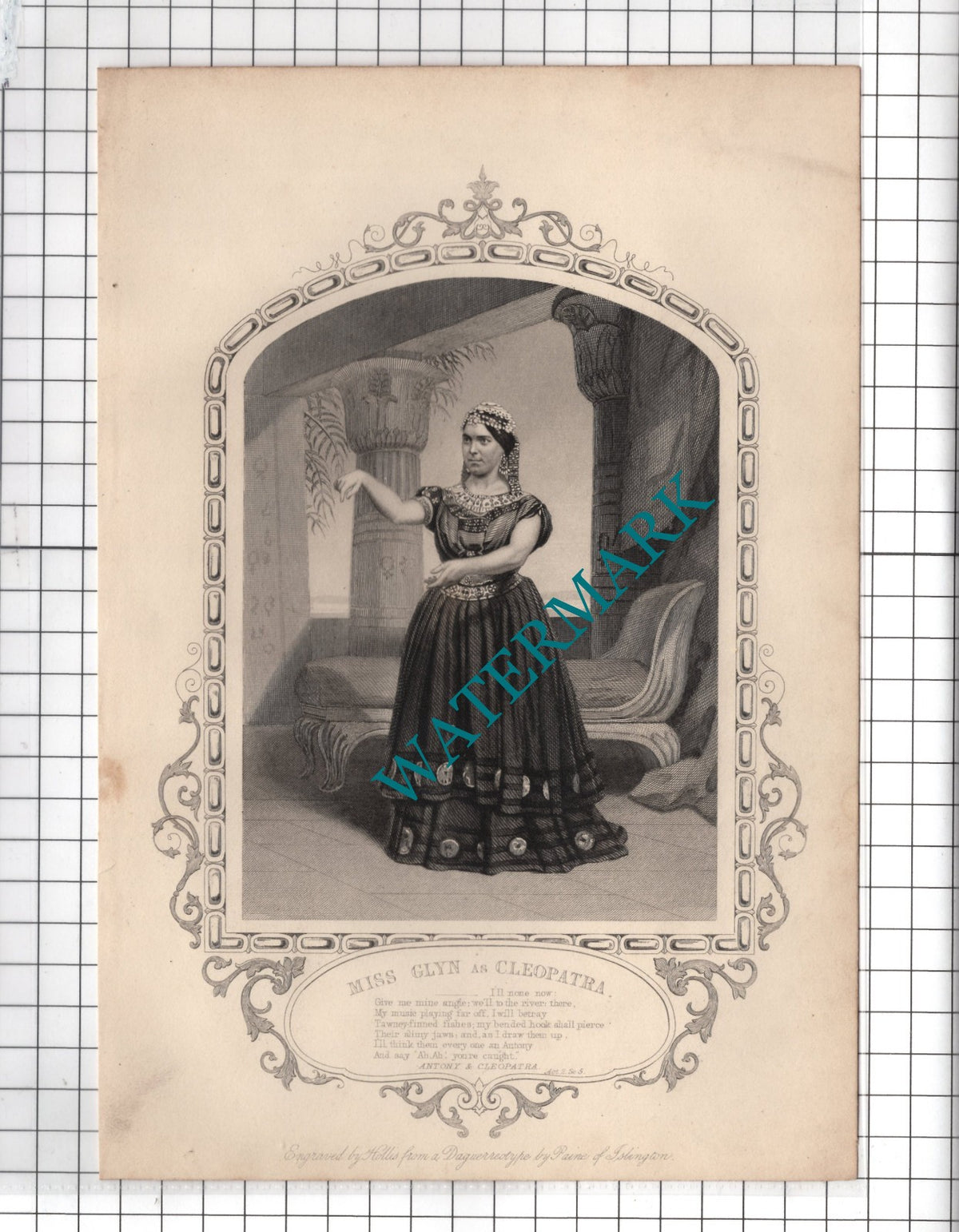 Miss Glyn Actress Antony & Cleopatra Act 2 William Shakespeare Print - c.1880