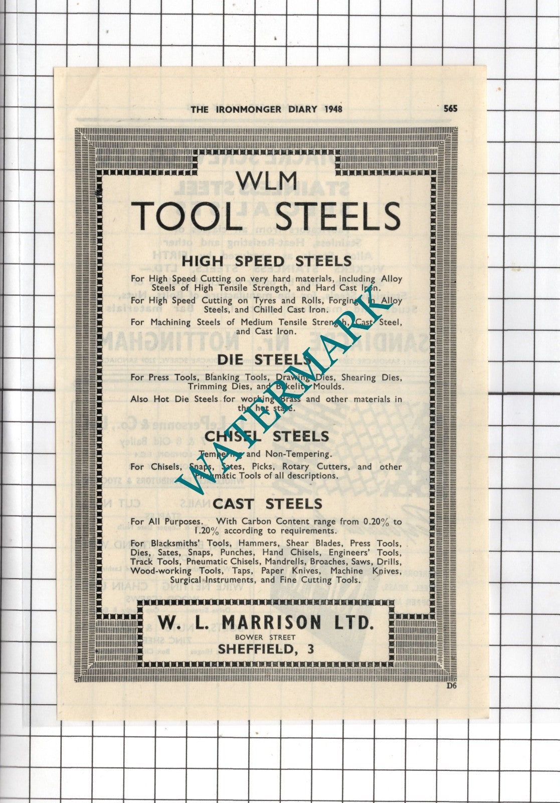 W L Marrison Ltd Bower Street Sheffield  - 1948 Advert
