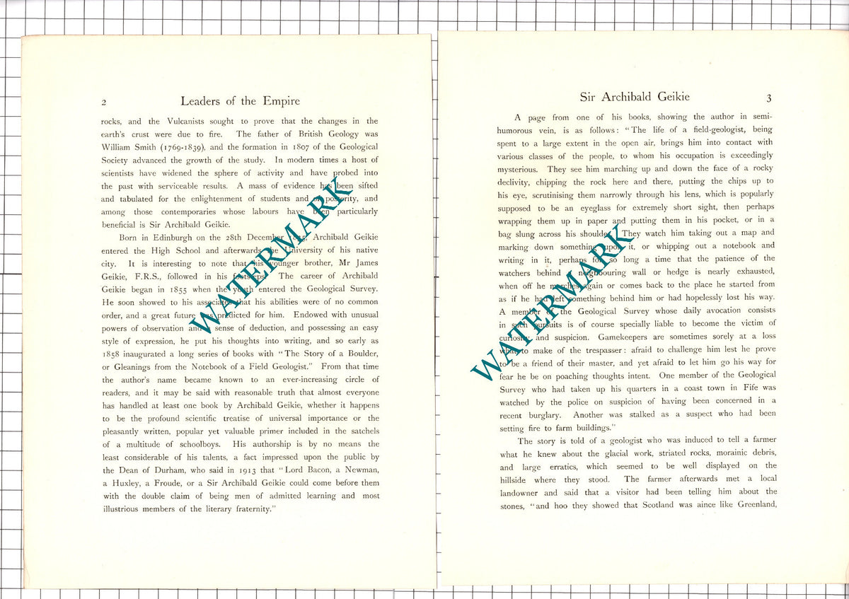 Sir Archibald Geikie  Geologist - 1920's Article / Print