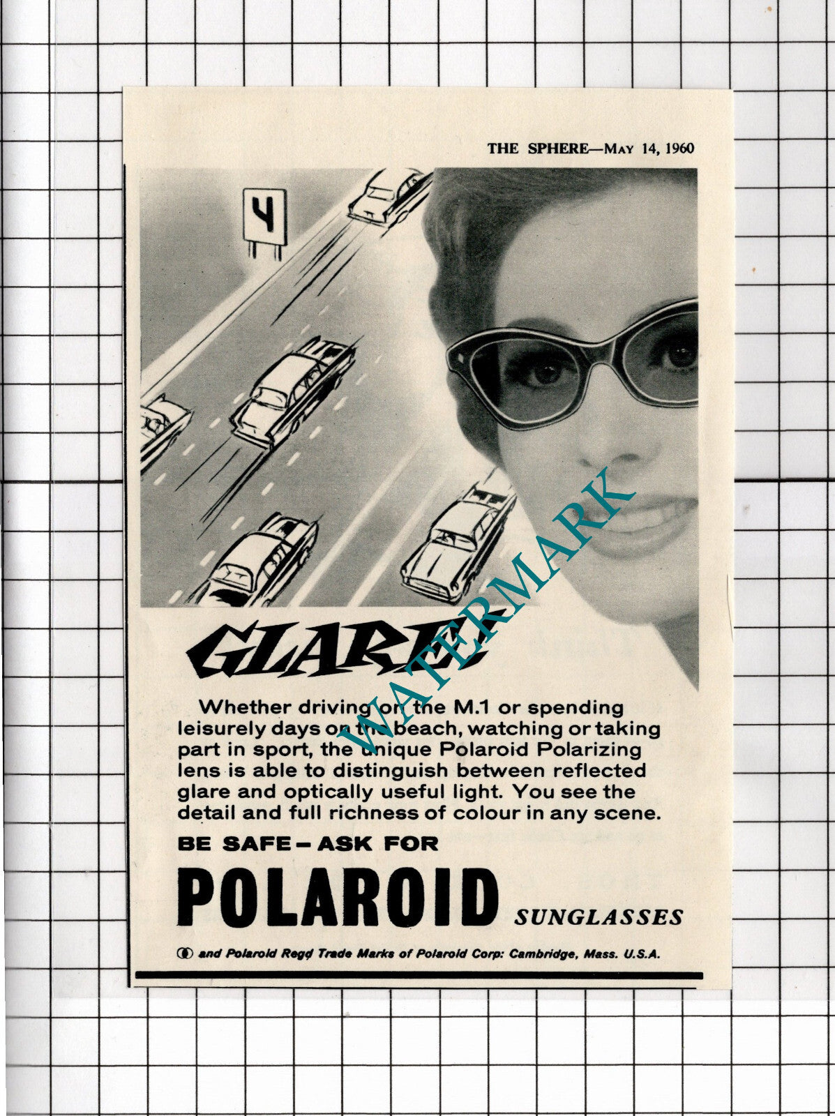 Polaroid Sunglasses SMALL ADVERT - 1960 Clipping / Print