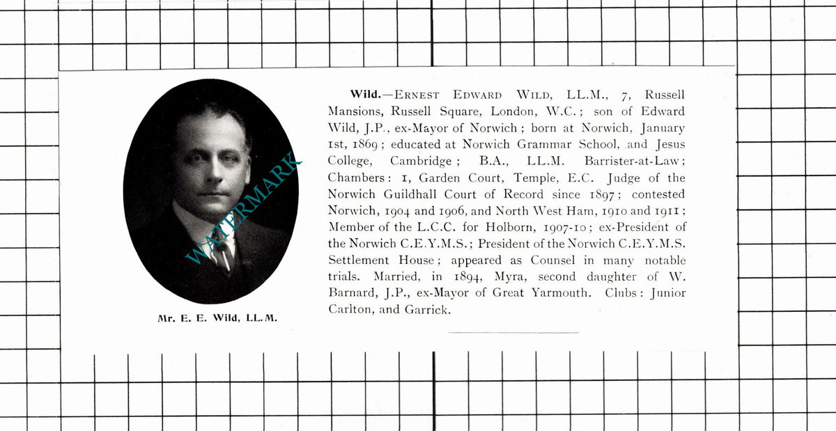 Mr Ernest Edward Wild Norwich Norfolk - 1911 Clipping