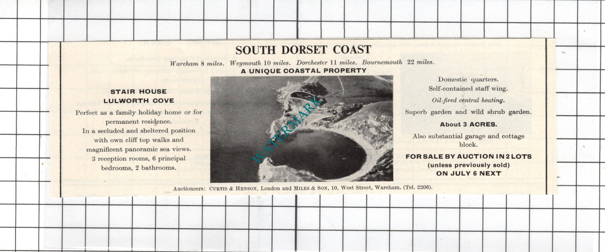 Stair House Lulworth Cove Dorset - 1967 House Sale Advert