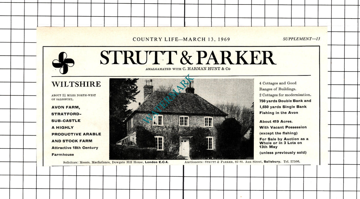 Avon Farm Stratford Sub Castle Wiltshire  House Sale Advert - 1969 Clipping