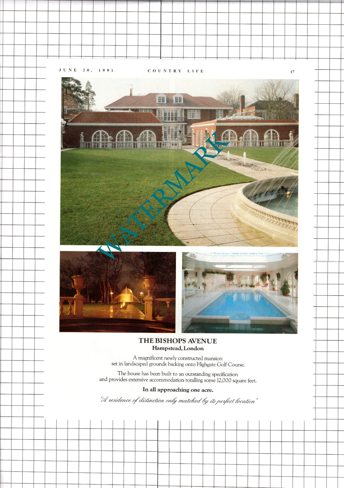 The Bishop's Avenue Hampstead London  - 1991 Two-Part House Sale Advert