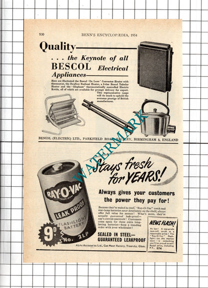 Morris Heating Appliances Ltd London / Bescol Electric Birmingham - 1954 Advert