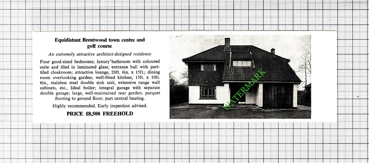Brentwood Essex House Sale Advert  - 1964 Cutting