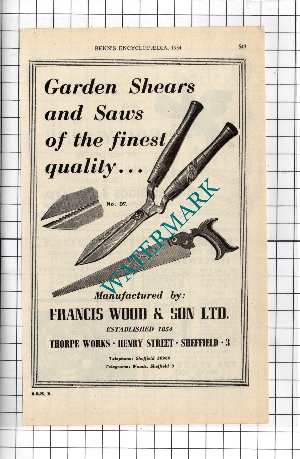 Francis Wood & Son Ltd Thorpe Works Sheffield England - 1954 Advert