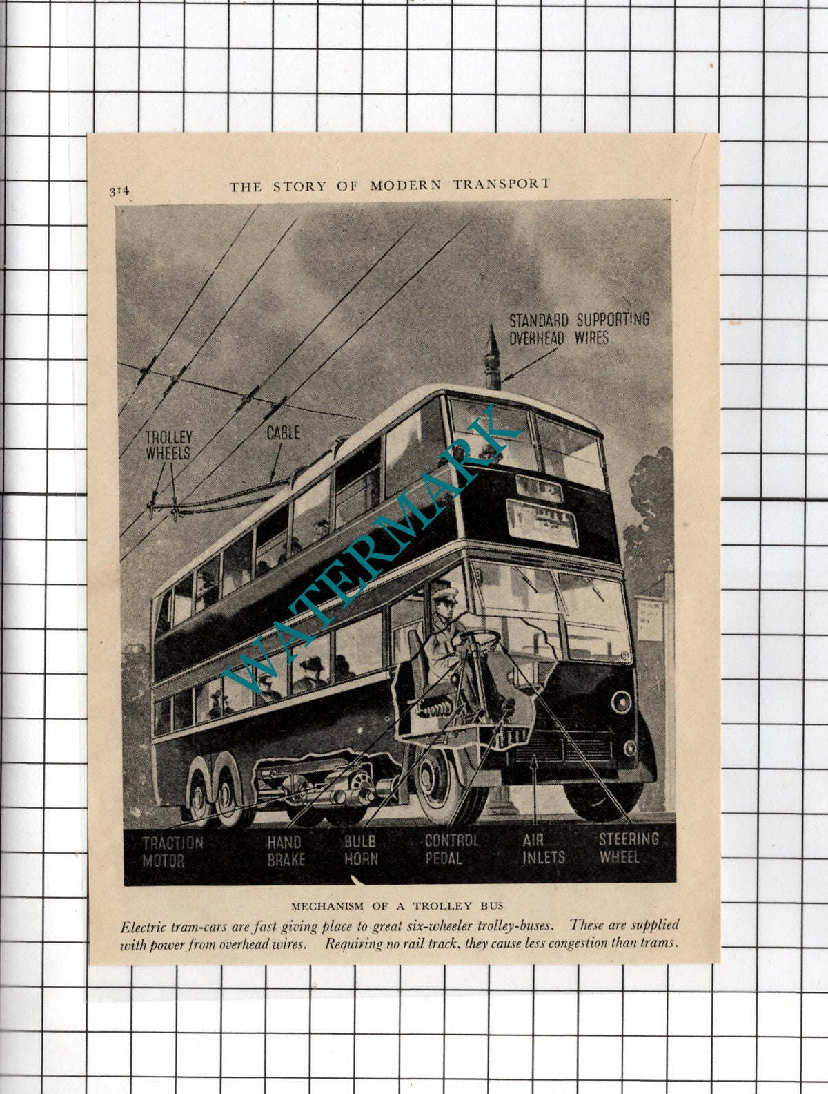Trolley Bus Diagram -  c.1950's Small Cutting