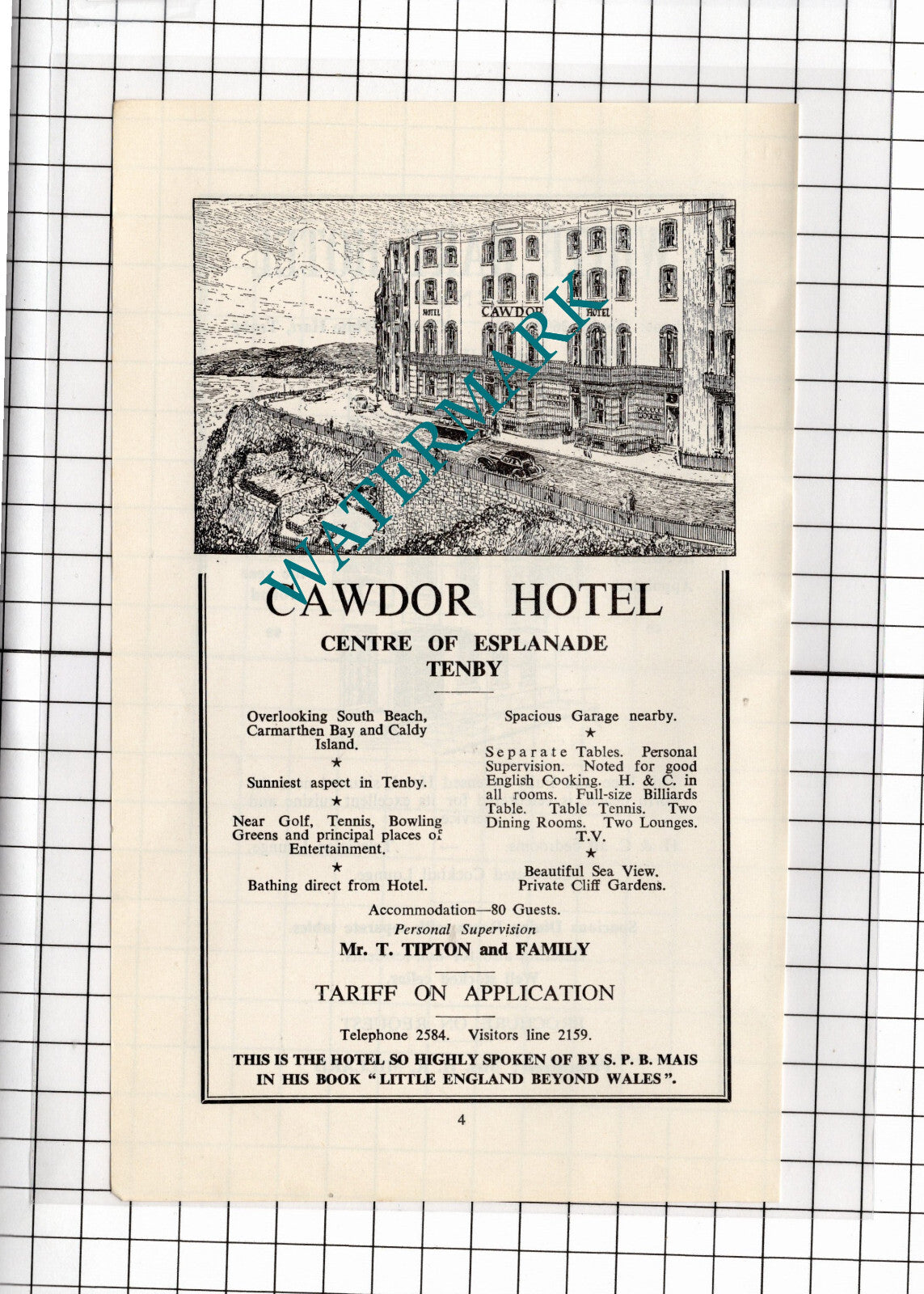 White Hart Hotel Tenby  Millard / Cawdor Hotel Tenby Wales Tipton - 1962 ADVERT