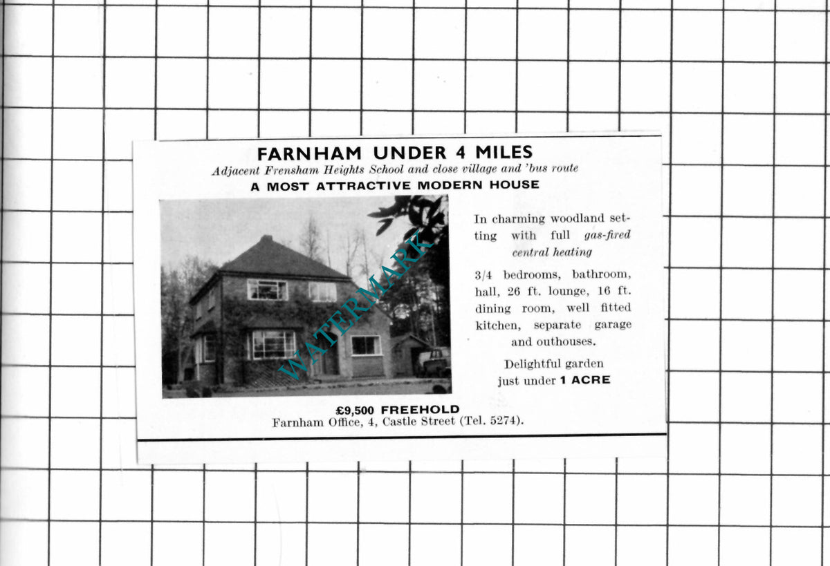 Farnham Surrey SMALL House Sale Advert - 1967 Clipping