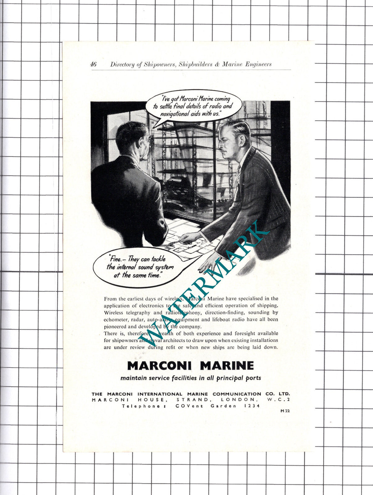 Marconi Marine London Advert - c.1957 Book Print