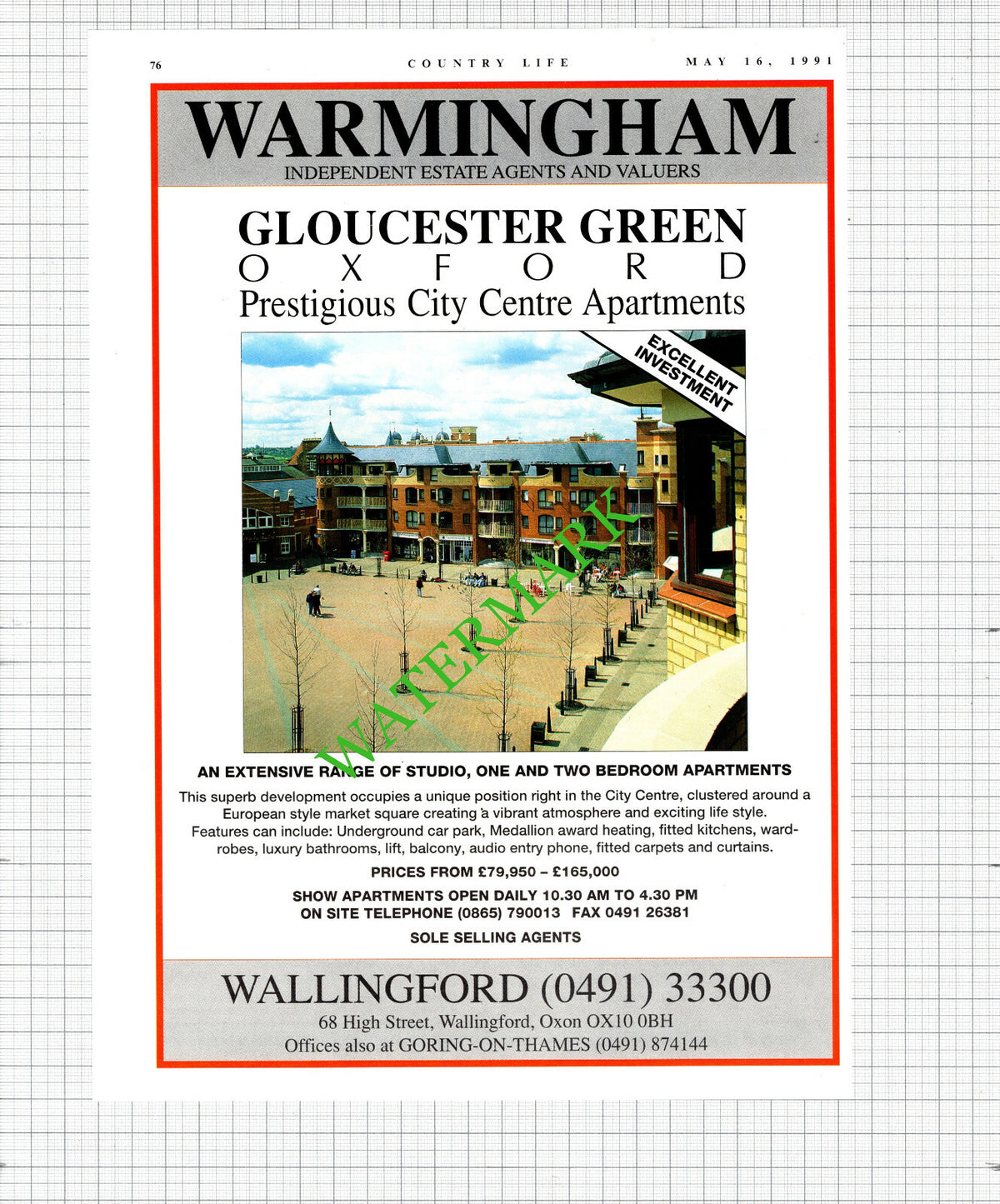 Gloucester Green Oxford Apartments Sale Advert - 1991 Cutting
