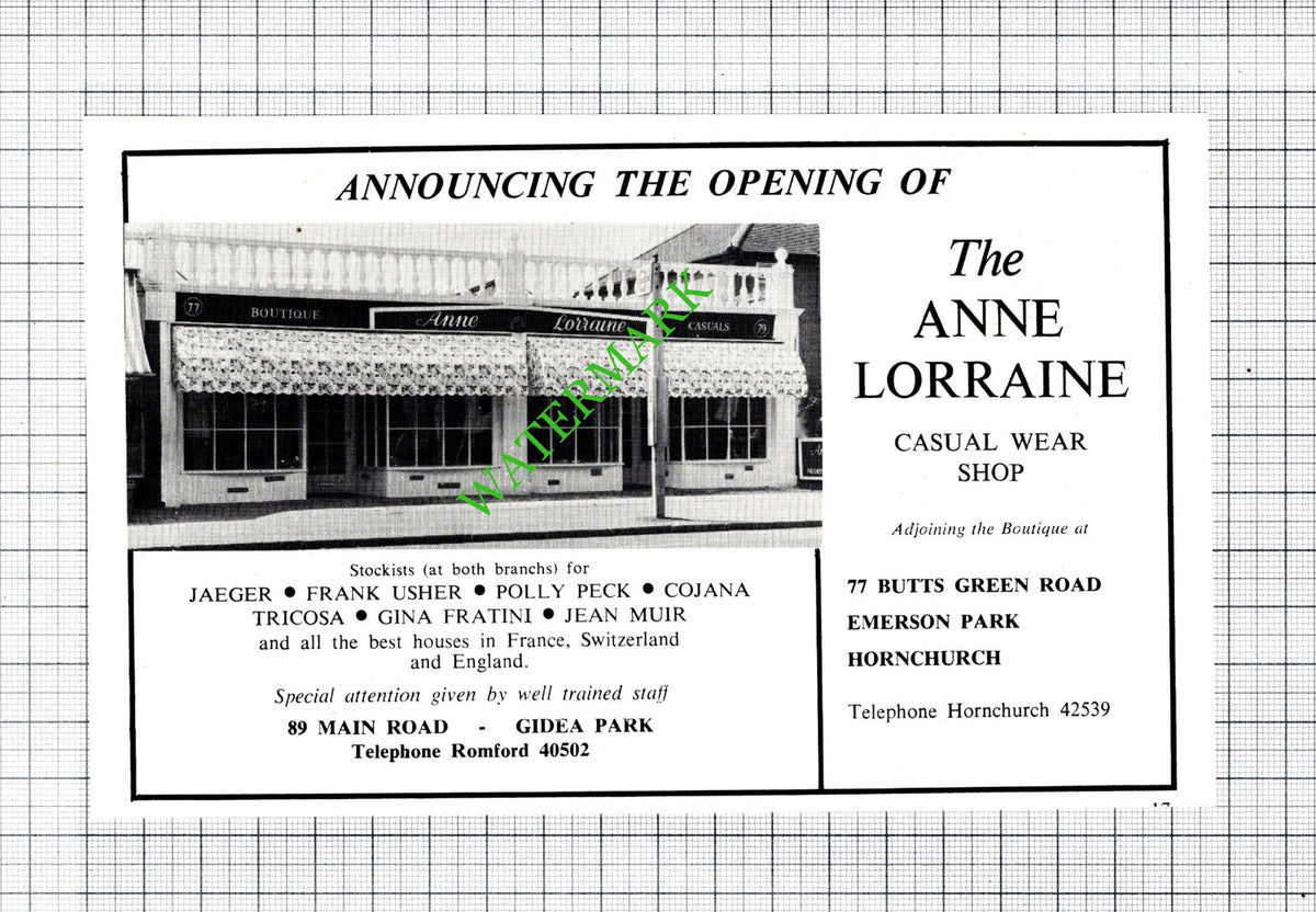 Anne Lorraine Shop Hornchurch Essex Gidea Park Advert - 1972 Cutting