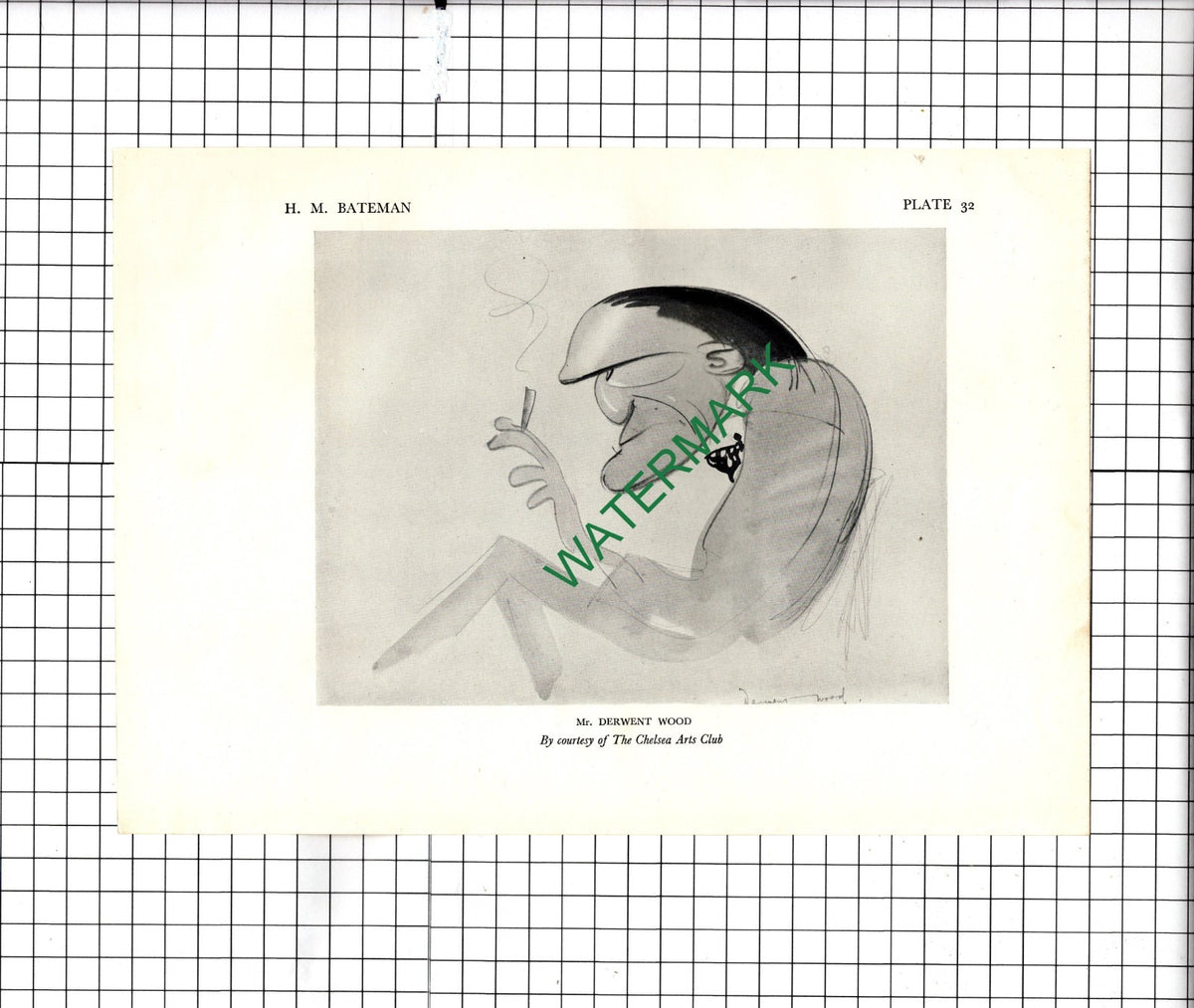 Mr Cecil King HM Bateman / Mr Derwent Wood Caricature - 1928 Illustration