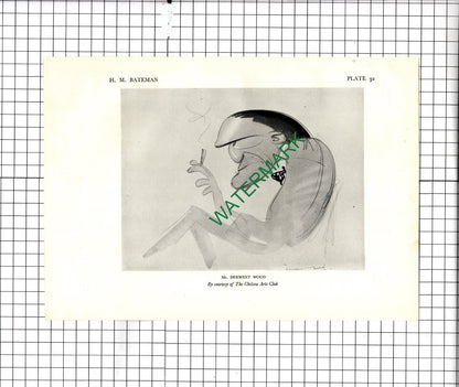 Mr Cecil King HM Bateman / Mr Derwent Wood Caricature - 1928 Illustration
