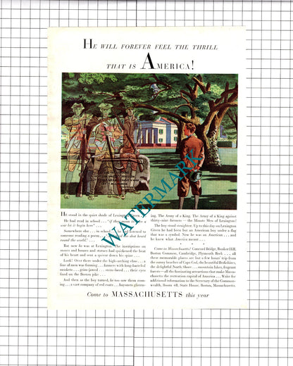 Massachusetts Lexington Travel Advert/ De Soto Car Advert - 1937 Clipping/ Print