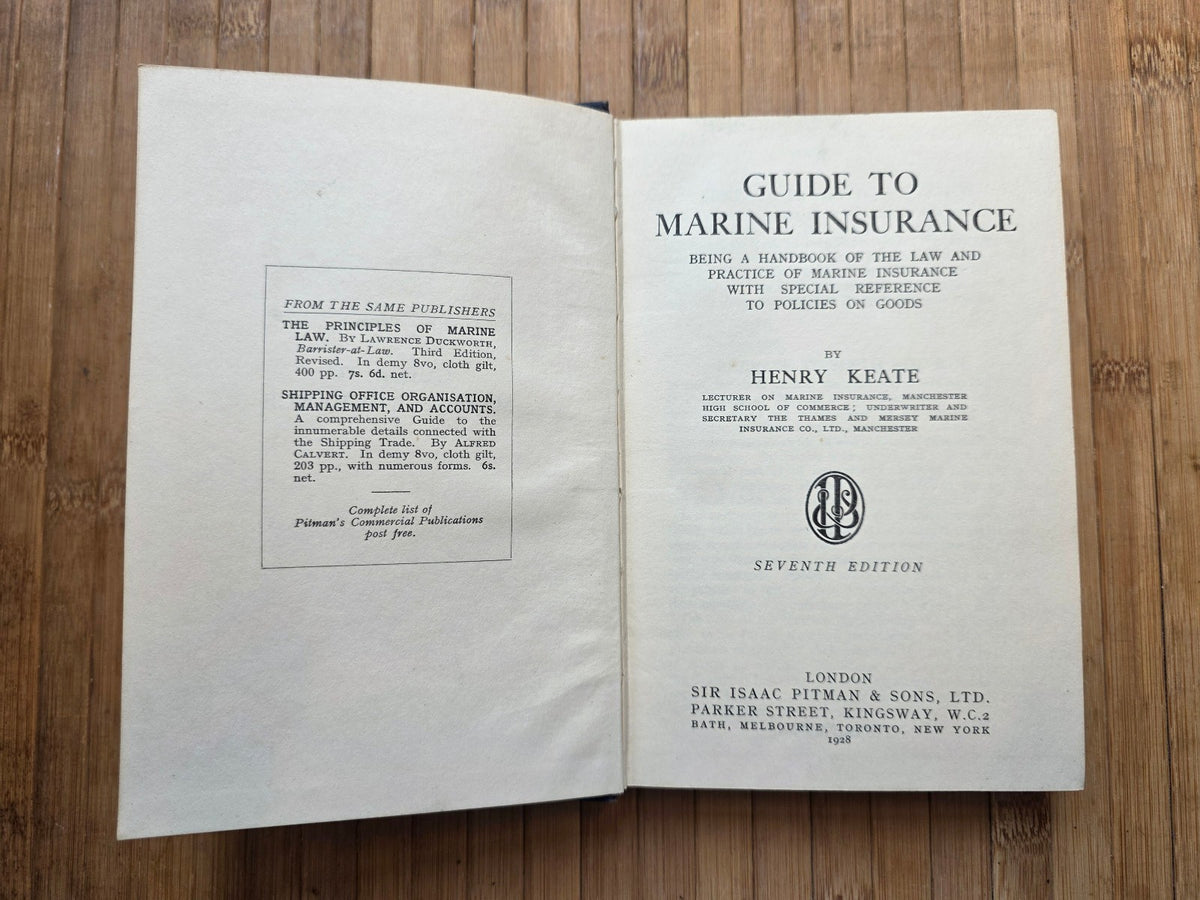 Guide To Marine Insurance by Henry Keate  1928  - Vintage Book