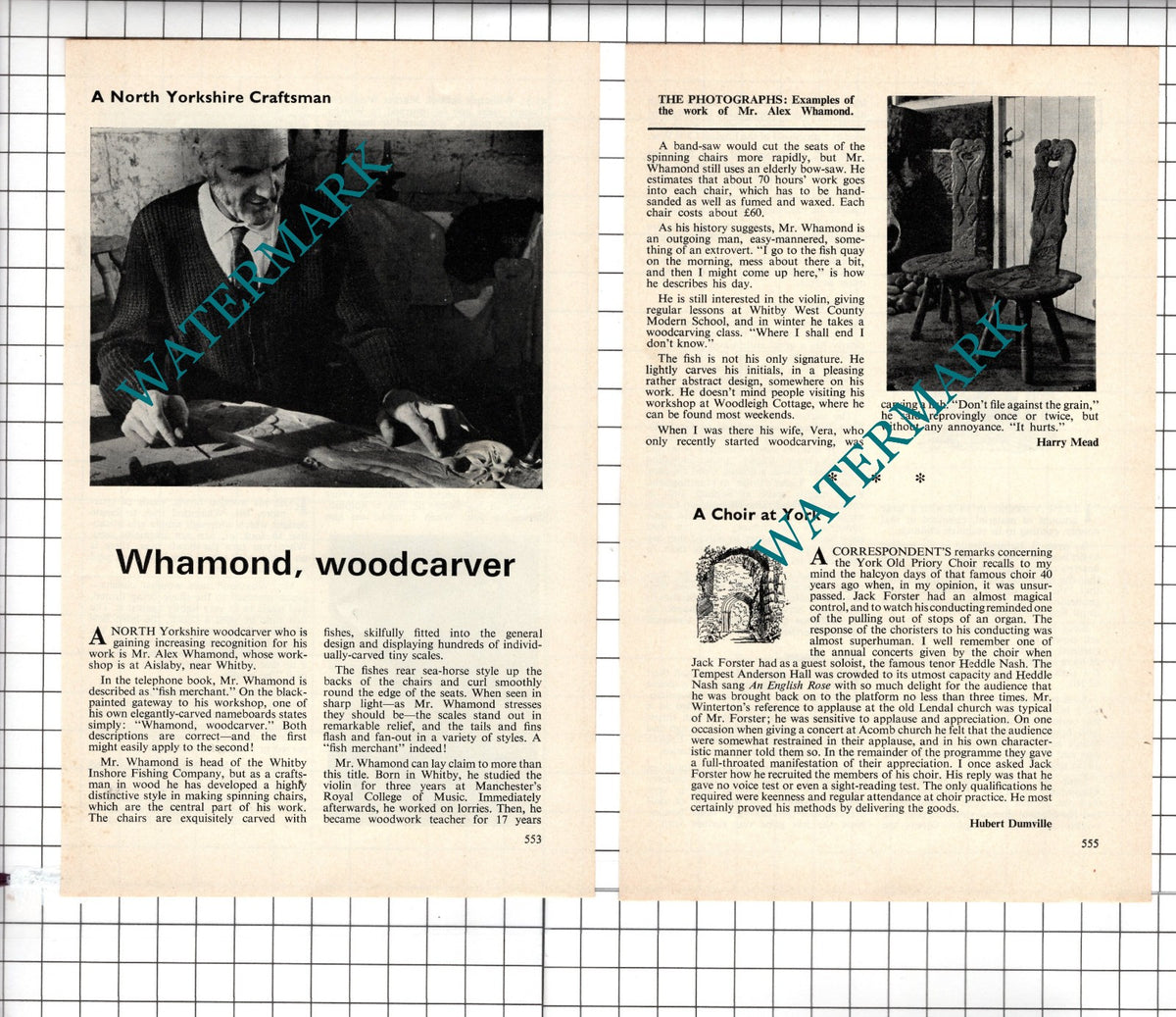 Mr Alex Whamond Aislaby Yorkshire Woodcarver - 1972 Article