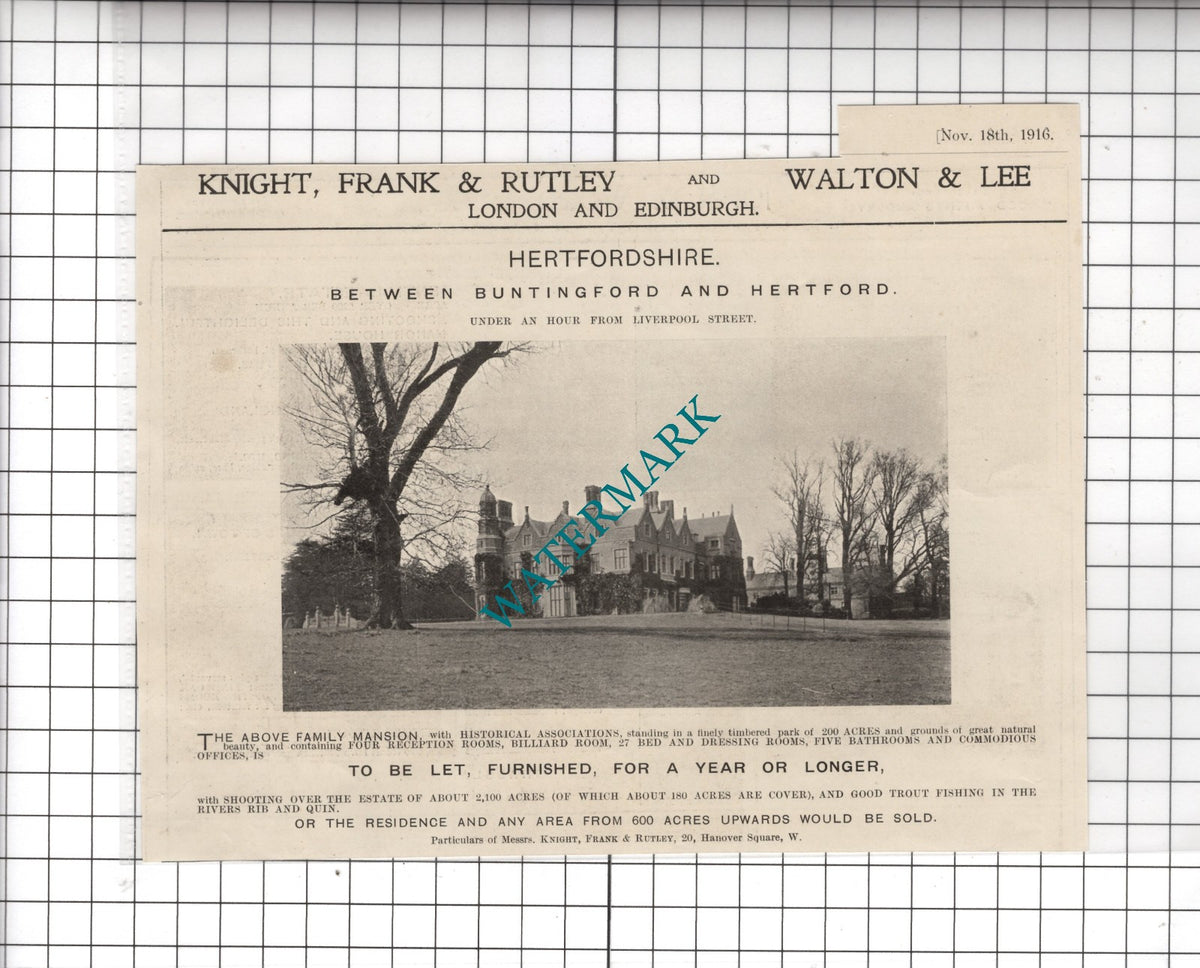 Buntingford  Hertford Hertfordshire House Advert - 1916