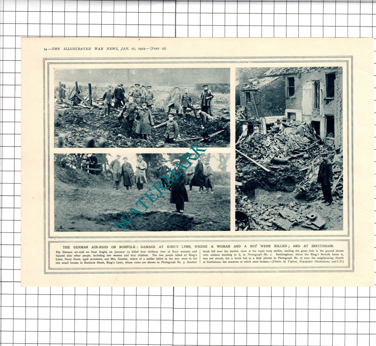 King's Lynn Norfolk Gazeley Goate Snettisham Great War Bomb WW1 -1915 Book Print