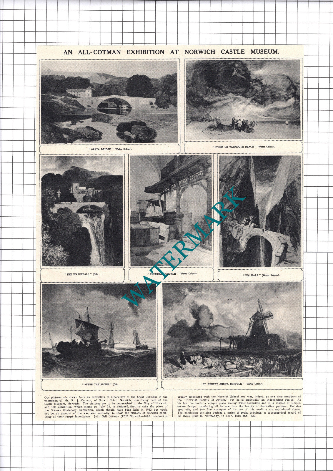 Mr R J Colman Crown Point Norwich Castle Museum Cotman Art -  1945 Clipping