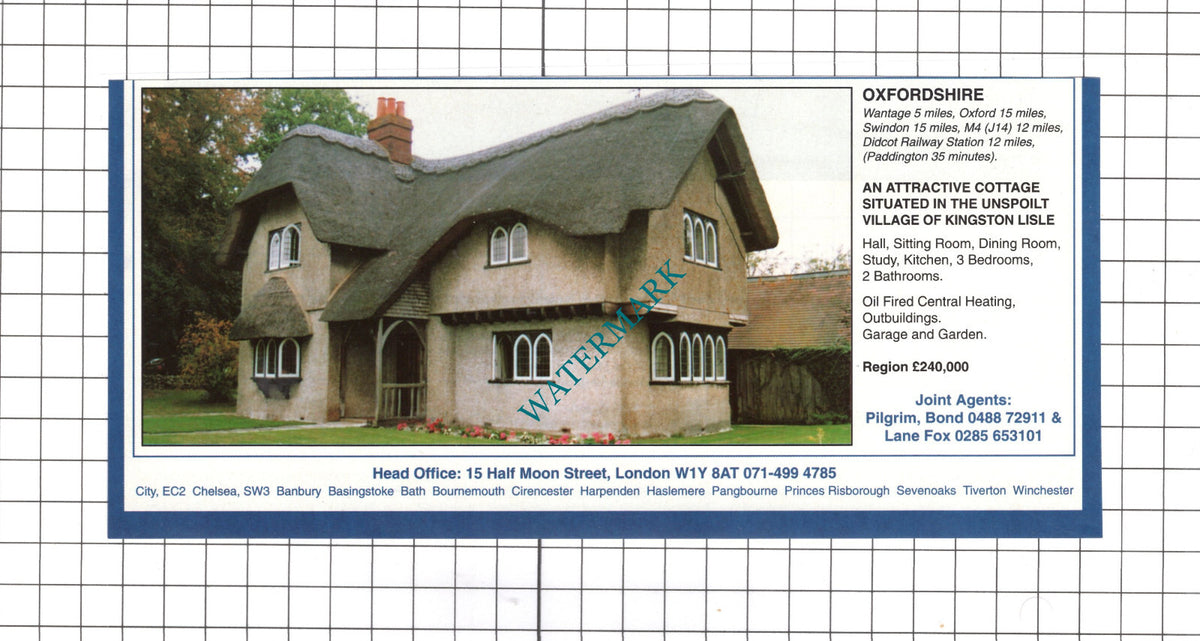 Kingston Lisle Oxfordshire House Sale Advert - 1991 Clipping