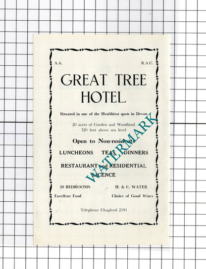 The Ring O Bells Hotel Chagford Devon / Great Tree Hotel     -c.1940s Advert